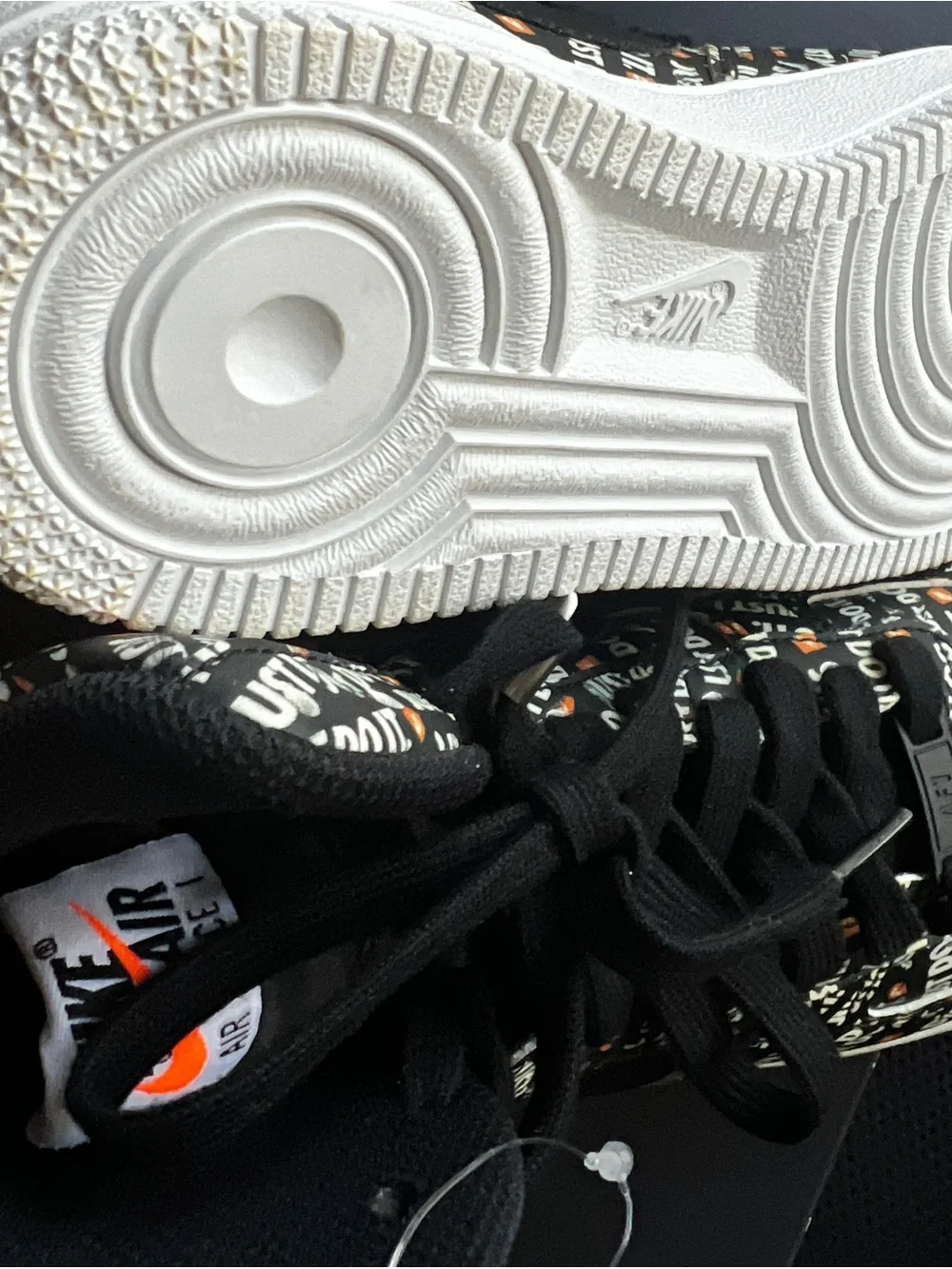 Nike Air Force 1 High Top Lace-Up Sneaker All-Over "Just Do It" Black/White - Picture 10 of 12